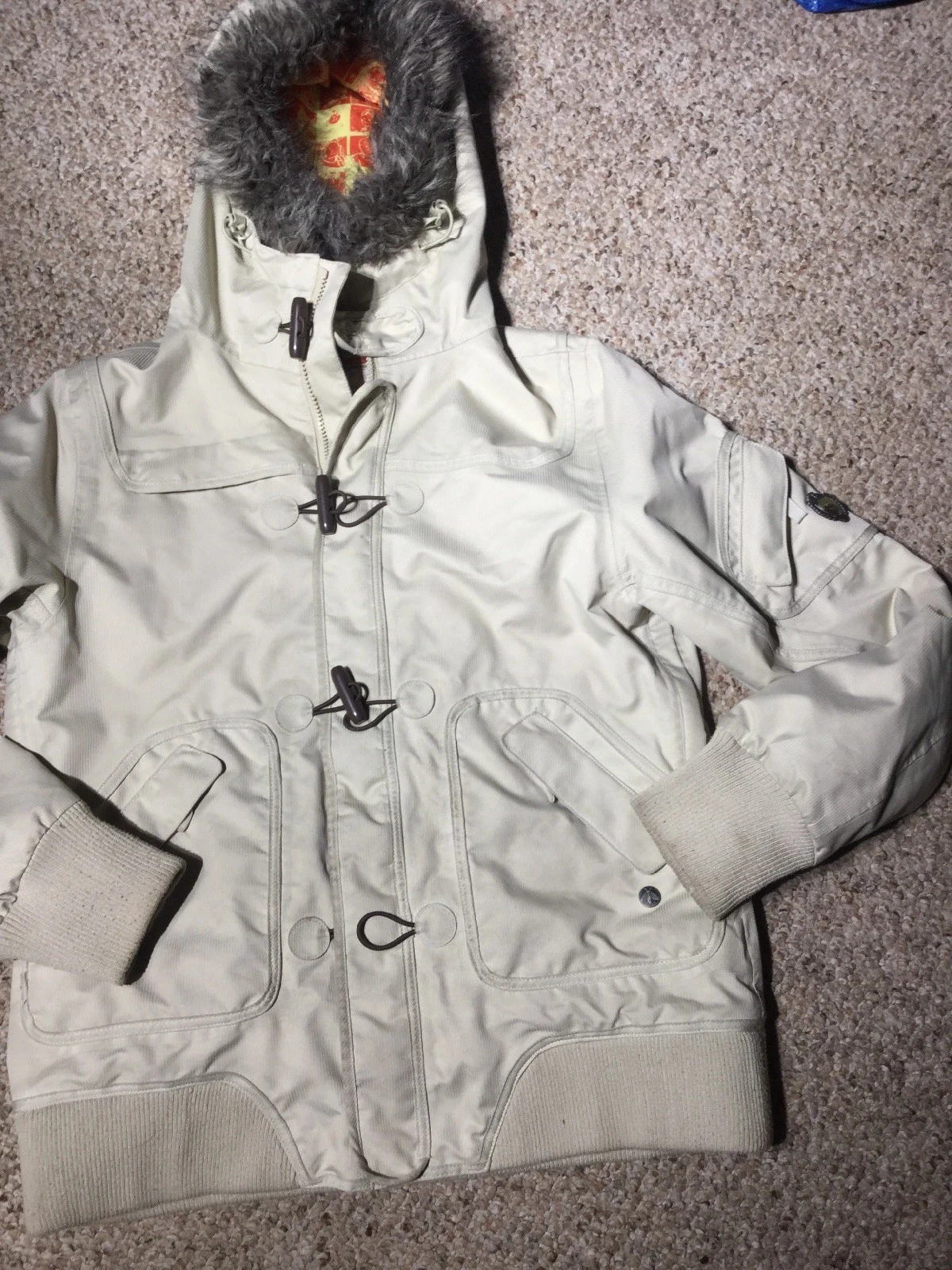 burton faux fur hooded snowboard jacket