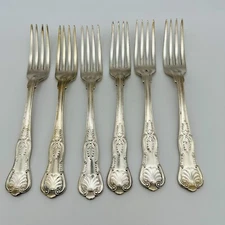 Set of 6 Reed Barton Silver Plate Dinner Fork Kings Sheraton Flatware 7.75''