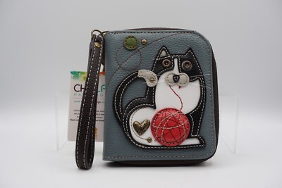 Fat Cat Chala Pal Zip Around Wallet- Blue Gray - NWT
