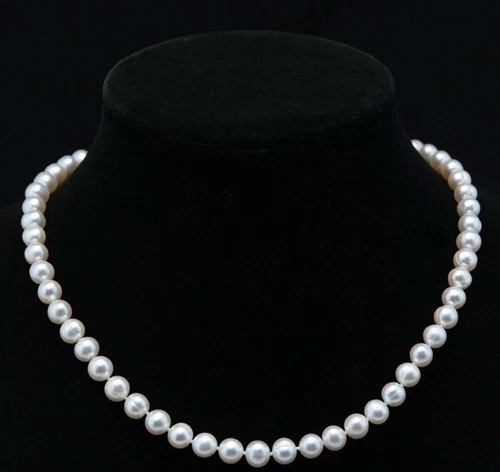 Véritable collier perle d'eau douce blanc naturel 7-8 mm 18" - Photo 11/13