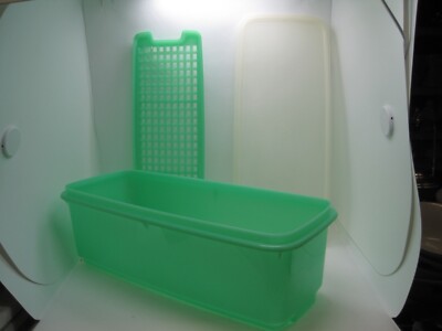 Tupperware Jadeite Green Celery Keeper Container #782-7 & Lid #874-3 And Rack