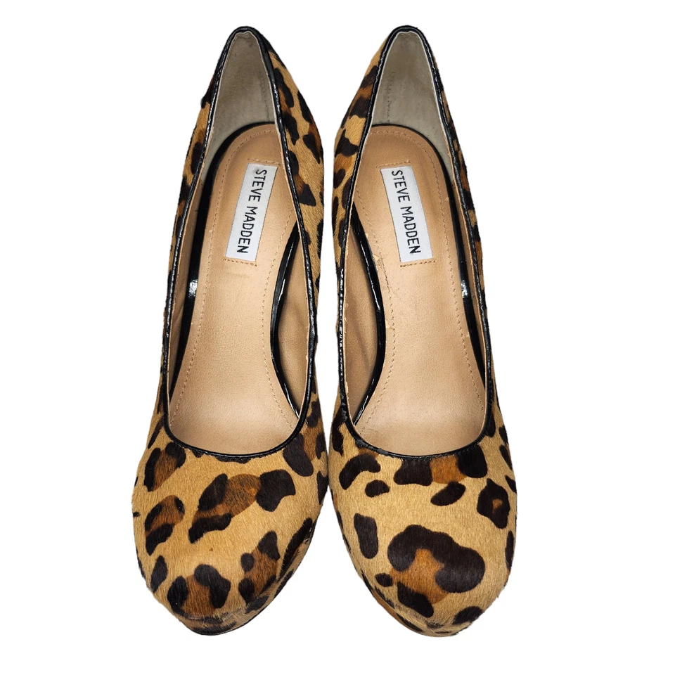 Steve Madden Zapatos Mujer 9 Marrón Leopardo Tacones de Aguja Cuero Plataforma Poni Foto 3 de 4