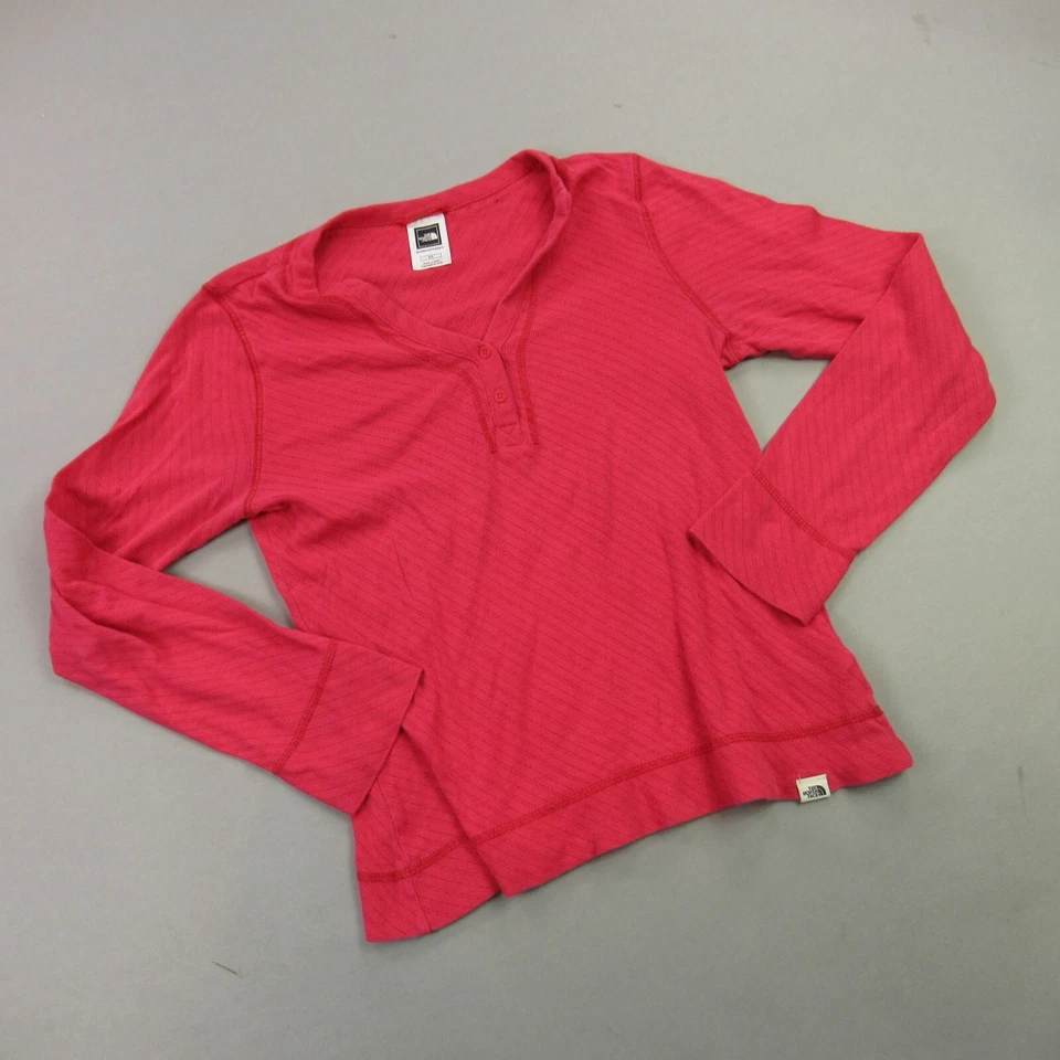 Camisa North Face Mujer Pequeña Manga Larga Ligera Cuello Redondo Henley Roja Foto 2 de 4
