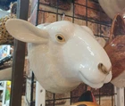 White Sheep Head Figurine Hang Vase Wall Mounted Ceramic Flower Home Décor