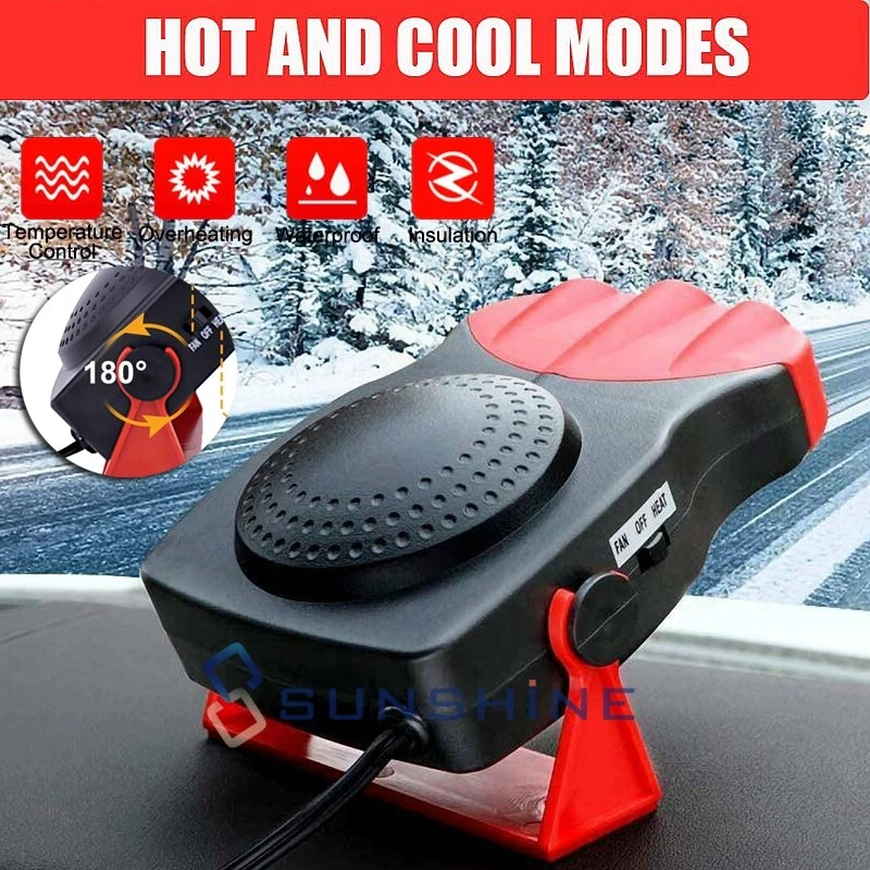 Car Heater 12V 150W, 3-Outlet Plug in Cigarette Lighter Portable Windscreen  Fan | eBay