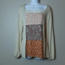 Sugarfox Floral Paisley Tiered Bubble Sleeve Lace Top Size Large