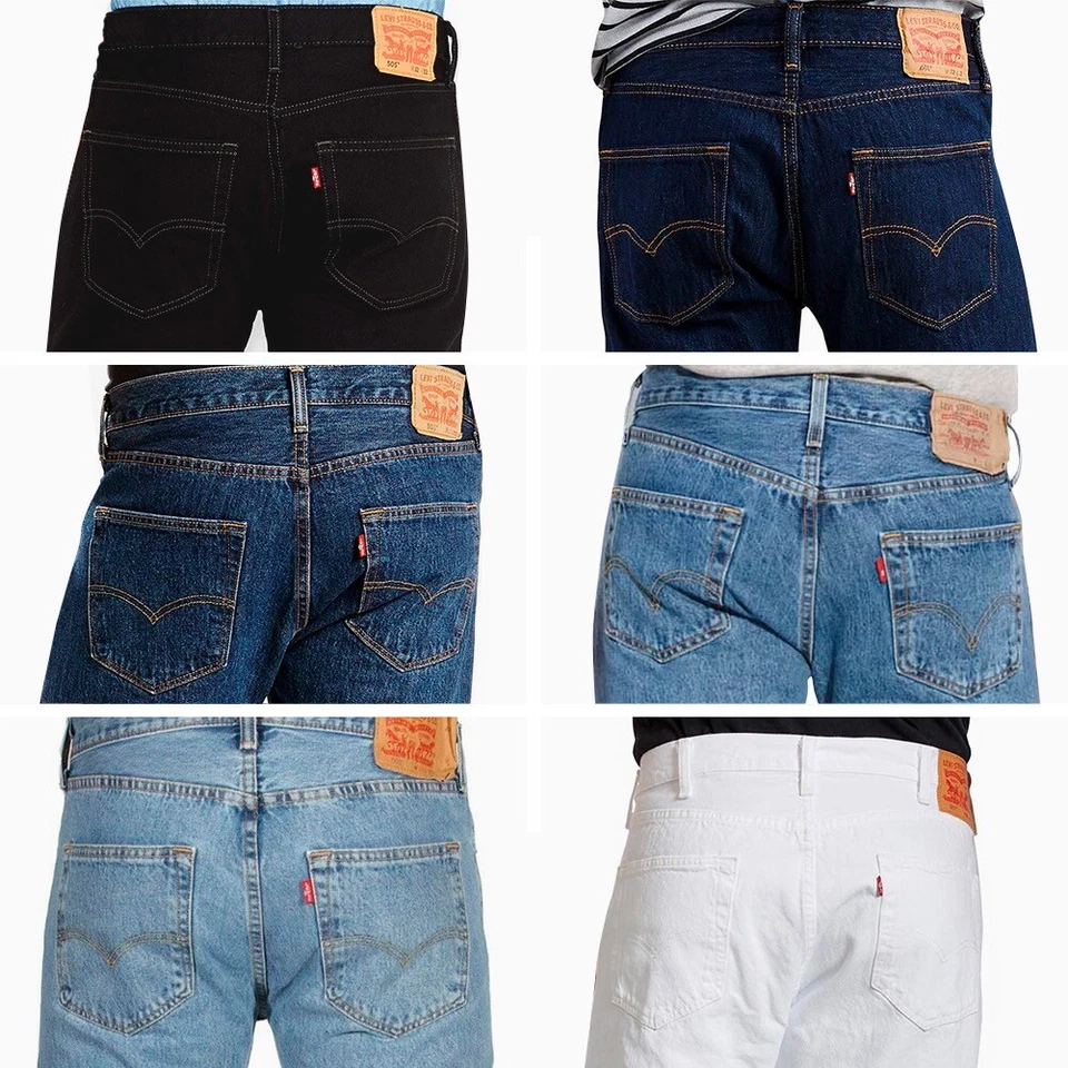 Jeans jeans Levis masculino 501 ajuste original perna reta botão mosca 100% algodão