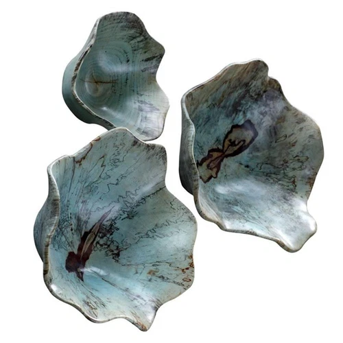 Uttermost Teo Coastal Tamarind Wood Wall Art in Soft Blue Green (Set of 3) - Picture 1 of 8