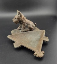 Antique Scottie Dog Scottish Terrier Bronzed Metal Cigarette Cigar Ashtray
