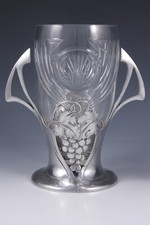 WMF Art Nouveau Jugendstil vaso sedano in peltro lucido e vetro tedesco 1900
