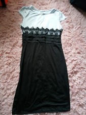 White and Black Bodycon Fitted Lace Overlay Pencil Dress Size M medium