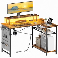 110cm L-Förmiger Schreibtisch mit LED & Steckdose, Computertisch Eckschreibtisch