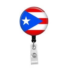 Puerto Rican Flag - Retractable Badge Holder - Badge Reel - Lanyards - Stethosco