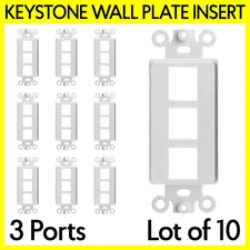 10 Pack 3 Port Decorative Wall Plate Keystone Insert  WallPlate QuickPort Design