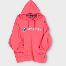 Superdry Pink Code Applique Oversized Hoodie Logo Pullover Sweatshirt Size M/L