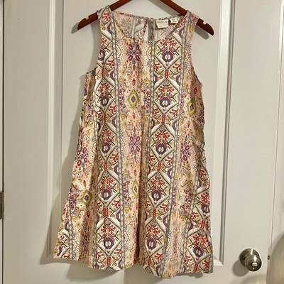 Rachel Zoe 100% linen Aztec Trapeze Dress Pockets Women's Sz S