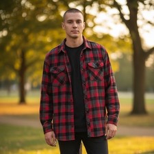 Machine Mens Red Grey Buffalo Plaid Work Flannel Shirt M Button Down Rugged