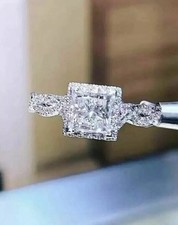 Real 925 Sterling Silver 2.00 CT Princess Cut Moissanite Engagement Wedding Ring