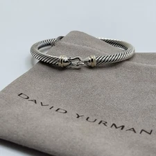 David Yurman Sterling Silver 925 5mm Cable Buckle 18k Gold Cuff Bracelet