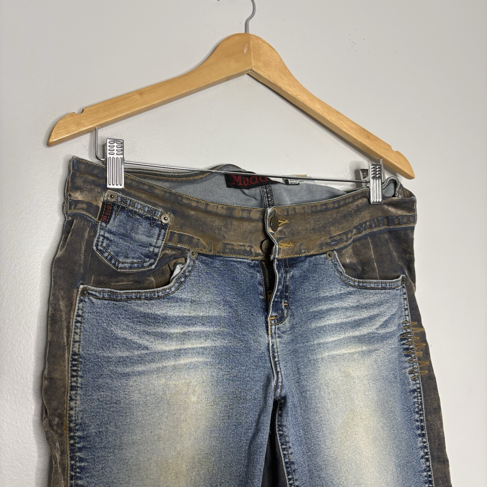 Vintage Mudd Low Rise Boot Cut Flare Blue Brown Denim Jeans Y2K Size 13 RARE image 6