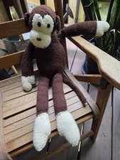 Handmade Knit Sock Monkey Plush 18" Stuffed Monkey Brown Cream Toy OOAK