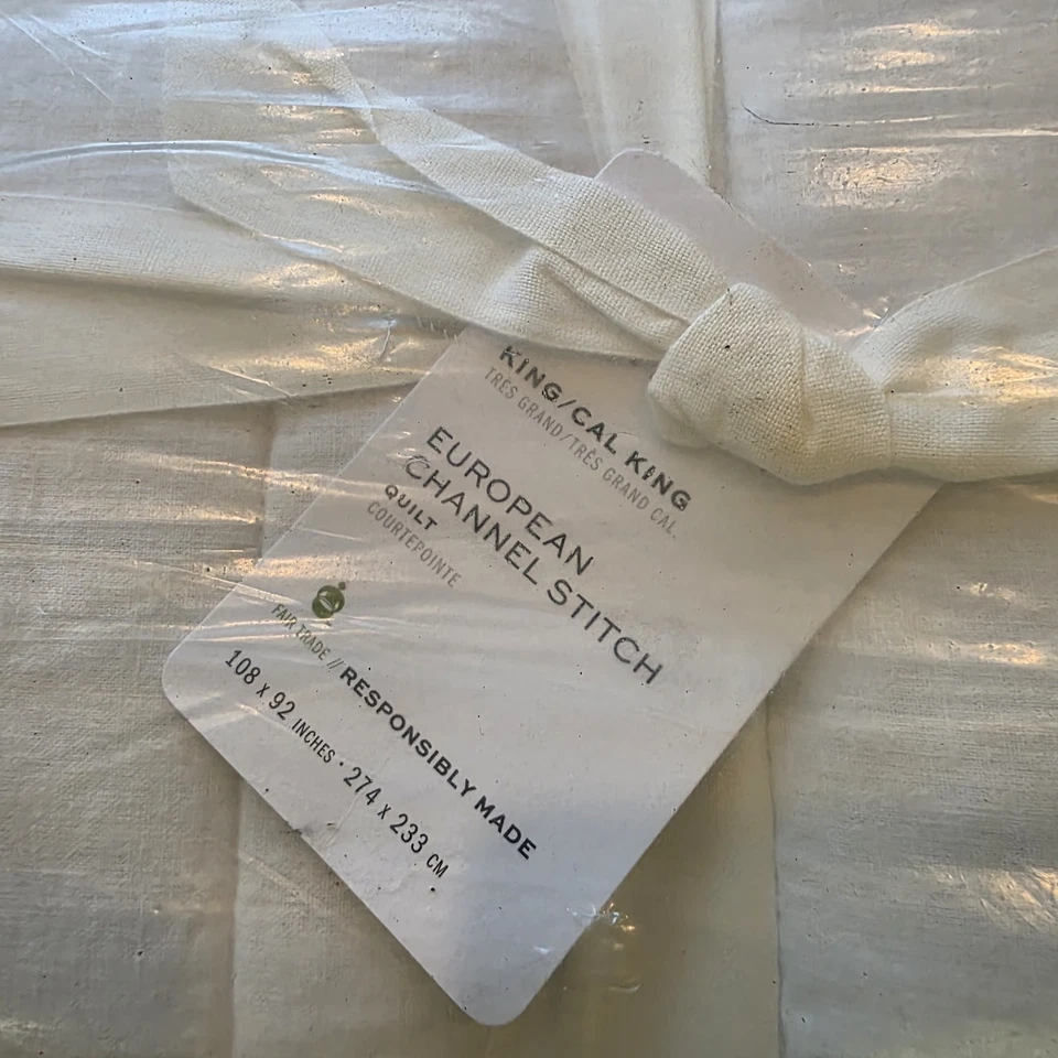 Edredón Pottery Barn Europeo Lino Algodón Puntada de Canal King/CK Blanco Nuevo Foto 3 de 3