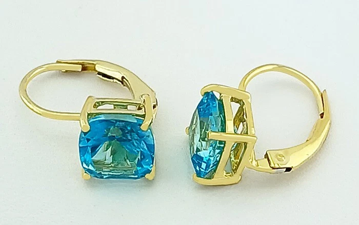 LAB CREATED 2.58 Cts PARAIBA TOURMALINE EARRINGS 10K YELLOW GOLD - NWT - Image 3 of 4