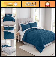 Reversible 7-Piece Comforter Set - Navy King Bedding Ensemble with Sheets  Pill