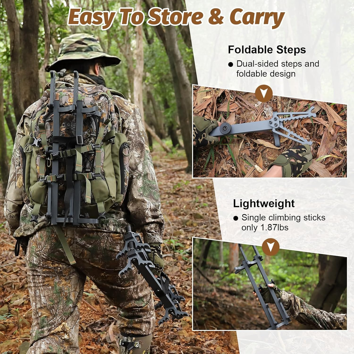 Climbing Sticks 4 Pack, Non-Slip Foldable Steps Tree Climbing Sticks for Hunting