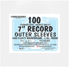 (100) 7" Record Sleeves - 3mil ARCHIVAL Vinyl 45rpm HEAVY DUTY Outer Bags Covers
