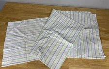 VTG 1960s PEPPERELL Pastel Stripe MUSLIN Full Flat Sheet 81x108 & Pillowcase See