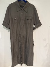 Tahari Arthur S Levine Dress Womens 16W Gray Button Front Shirt Knee Length