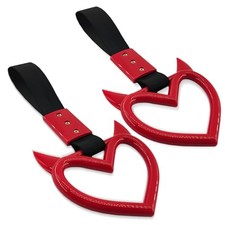 2PCS Heart shaped Car Handle Straps, Heart Car Accessories, Ring Red black