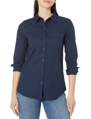 Amazon Essentials 5x Women's Long Sleeve Button-down Stretch Oxford Shirt Navy