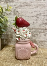 Cute STRAWBERRY Mini Ceramic Mug Faux Fake Whipped Cream Tiered Tray Decor PINK