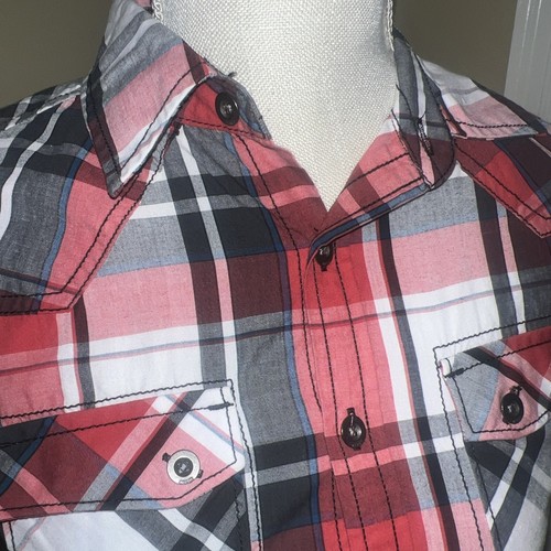Helix Button Up Shirt Boys Small Plaid Short Sleeve Western Cowboys Two Pockets - Picture 3 of 7
