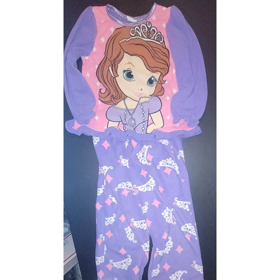 Disney Sofia the First Toddler Girls 4T Purple Pajama Set Princess Sleepwear y2k - Image 2 of 3