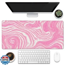 Eflxamz Desk Pad,Pink Marble Swirls Texture Desk Mat,Flow Liquid Waves Large 