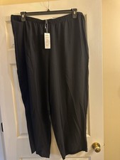 New Eileen Fisher Black 100  Silk Pull On Straight Leg Ankle Pants 2X