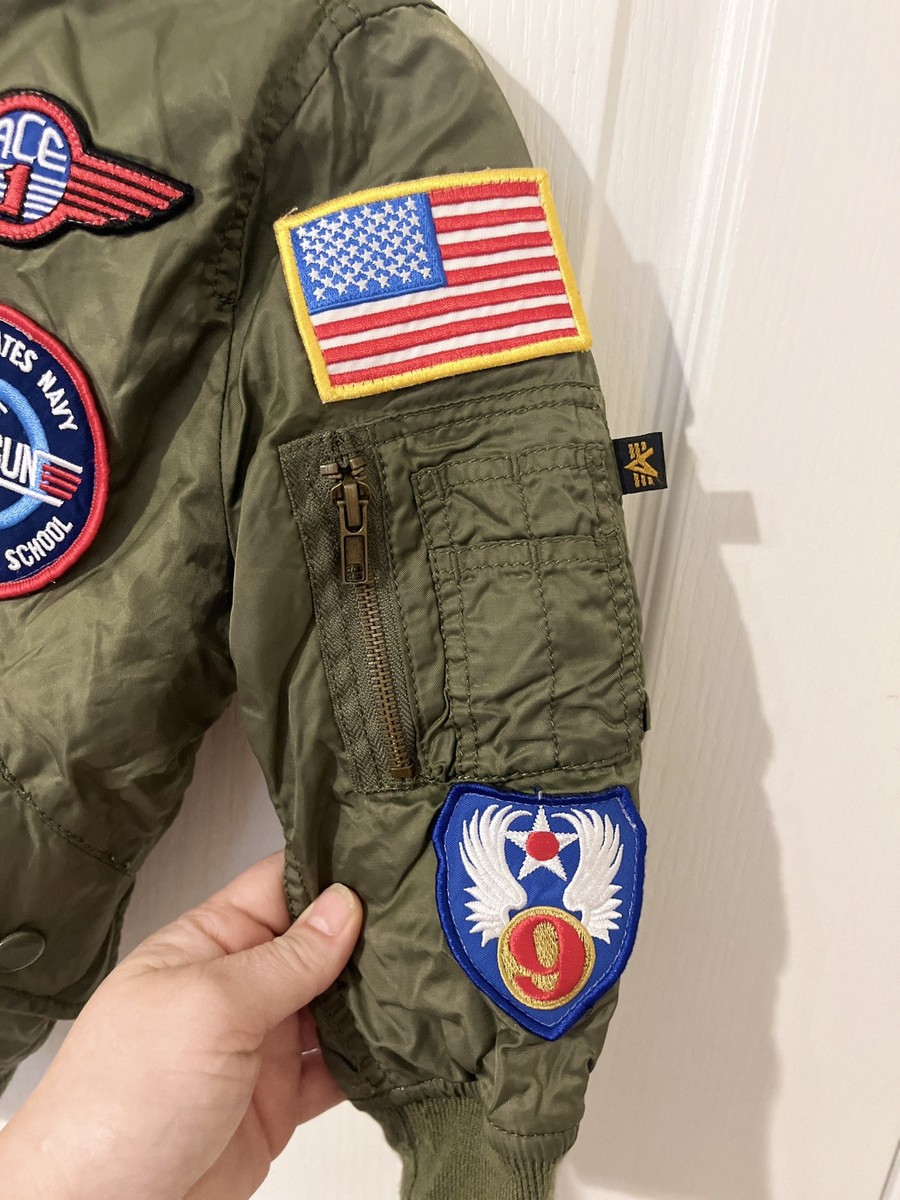 Alpha Industries Boys Small 8-MA-1 Bomber Jacket W/ Patches Alpha Industries Boys Small 8-MA-1 Bomber Jacket W/ Patches