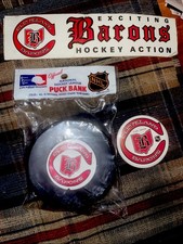 1970S NHL HOCKEY CLEVELAND BARONS COIN BANK BUTTON DECAL WHA STICKER AHL OHL WHL