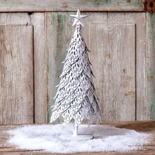 Primitive Tin Christmas Tree in Rustic White 15 inch
