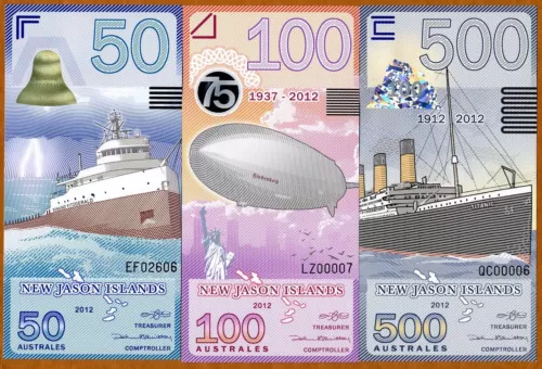 SET, New Jason Islands, 50;100;500 Australes, 2012, POLYMER, UNC Disasters