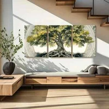 3pcs Tree Illustration Intricate Roots Leaves Metal Print Ready to Hang Art