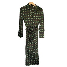 Zara Green Brown Geometric Wrap Midi Dress Womens XS
