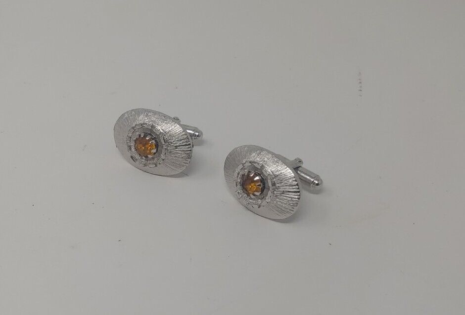 vintage silver tone amber cufflinks - image 3