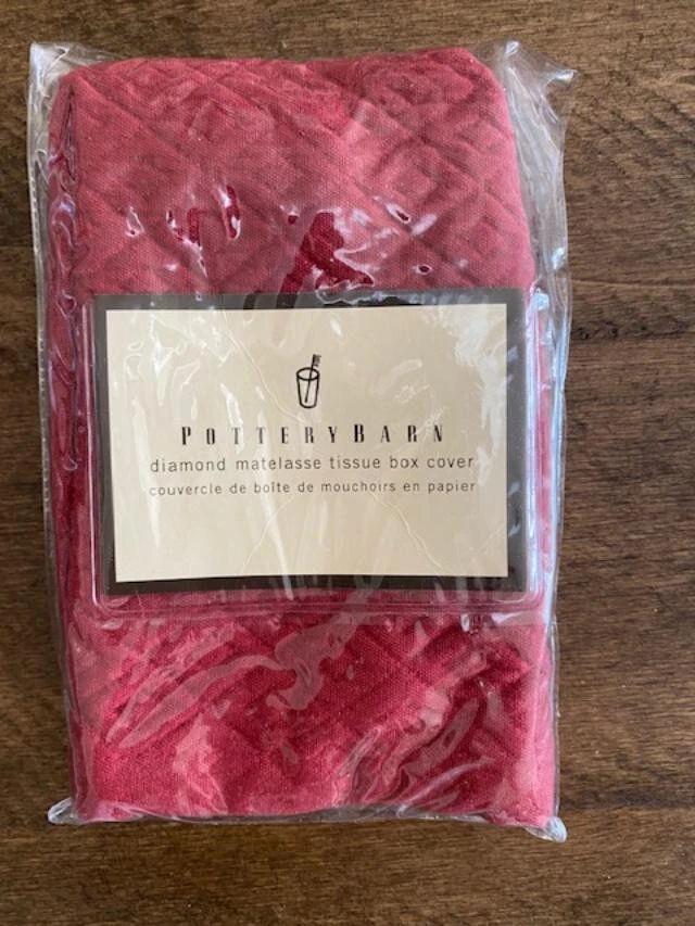 Cubierta de caja de pañuelos Pottery Barn Diamond matelasse roja nueva 100 % algodón Foto 2 de 3
