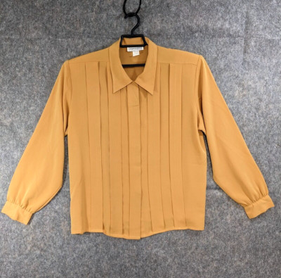 Vtg Impressions Top Womens 18 Golden Yellow Button-Up Front Pleats Secretary