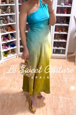 ZARA WOMAN NWT SS24 ASYMMETRIC TIE-DYE SATIN DRESS YELLOW BLUE 8247/490  SALE