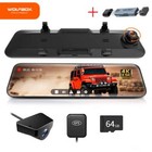 WOLFBOX 12" G900 Mirror Dash Cam, 4K Mirror Dash Camera With WDR, Card Reader